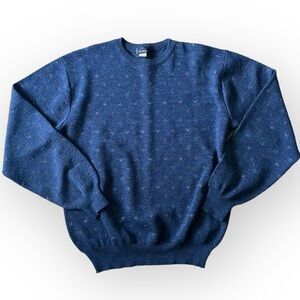 Mark Shale men’s vintage 100% Virgin Wool crewneck long sleeve sweater blue L